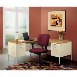 HON Computer Desks<® Metro Classic Series "L"-Shaped Station, Single Right Pedestal Desk, Harvest/Putty, 29 1/2"H x 66"W x 30"D