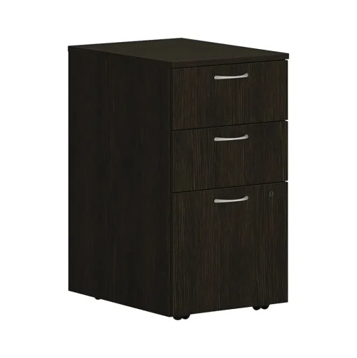 HON File Cabinets<Mod 3-Drawer Mobile Vertical File Cabinet, Letter/Legal Size, Lockable, 28"H x 15"W x 20"D, Java Oak (PLPMBBFLJ1)