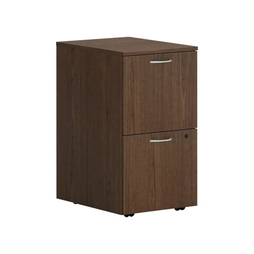 HON File Cabinets<Mod 2-Drawer Mobile Vertical File Cabinet, Letter/Legal Size, Lockable, 28"H x 15"W x 20"D, Sepia Walnut (PLPMFFLE1)