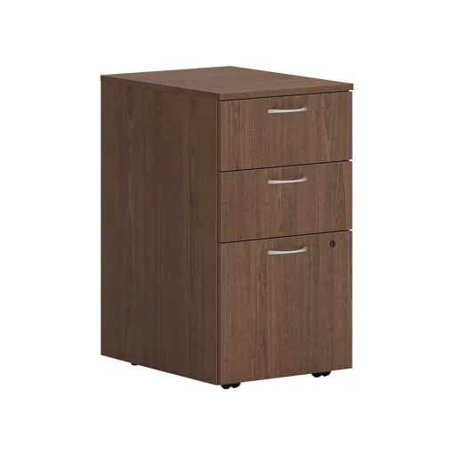 HON File Cabinets<Mod 3-Drawer Mobile Vertical File Cabinet, Letter/Legal Size, Lockable, 28"H x 15"W x 20"D, Sepia Walnut (PLPMBBFLE1)