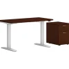 HON Standing Desks<Mod 60"W Adjustable Standing Desk with Mobile Storage, Traditional Mahogany (HLPLRW6024CHATBFTM1)