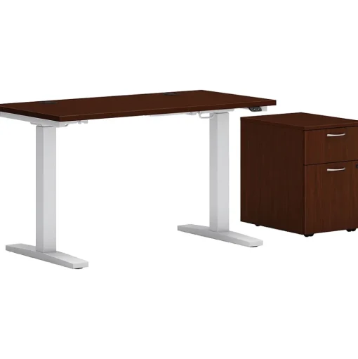 HON Standing Desks<Mod 60"W Adjustable Standing Desk with Mobile Storage, Traditional Mahogany (HLPLRW6024CHATBFTM1)