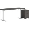HON Standing Desks<Mod 48"W Adjustable Standing Desk with Mobile Storage, Slate Teak (HLPLRW4824CHATBFSL1)