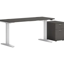 HON Standing Desks<Mod 48"W Adjustable Standing Desk with Mobile Storage, Slate Teak (HLPLRW4824CHATBFSL1)