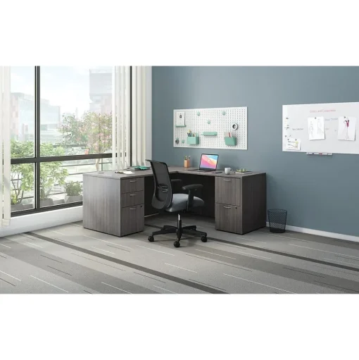 HON Computer Desks<Mod 66"W L-Shaped Double-Pedestal Desk, (HLPL6672LDESKSL1)