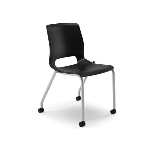 HON Folding & Stacking<Motivate Stacking Chair, Onyx Shell, Textured Platinum Frame, 2 per Carton