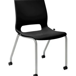 HON Folding & Stacking<Motivate Stacking Chair, Onyx Shell, Textured Platinum Frame, 2 per Carton