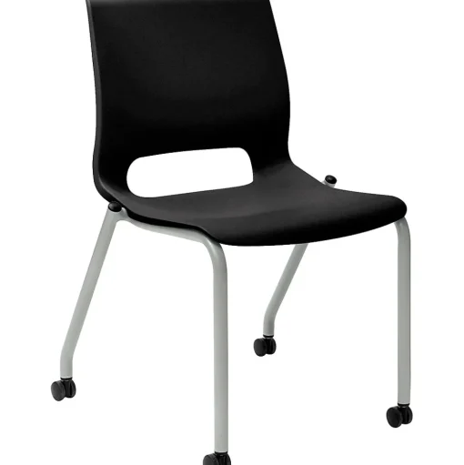 HON Folding & Stacking<Motivate Stacking Chair, Onyx Shell, Textured Platinum Frame, 2 per Carton