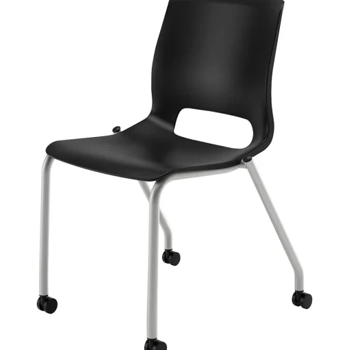 HON Folding & Stacking<Motivate Stacking Chair, Onyx Shell, Textured Platinum Frame, 2 per Carton