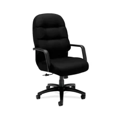 HON Office Chairs<Pillow-Soft Executive High-Back Chair, Center-Tilt, Fixed Arms, Black Fabric