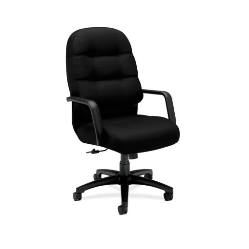 HON Office Chairs<Pillow-Soft Executive High-Back Chair, Center-Tilt, Fixed Arms, Black Fabric
