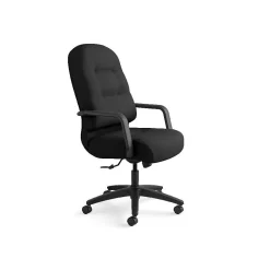 HON Office Chairs<Pillow-Soft Executive High-Back Chair, Center-Tilt, Fixed Arms, Black Fabric