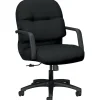 HON Office Chairs<Pillow-Soft Fabric Mid-Back Executive Chair, Black, Fixed Arms (2092CU10T)