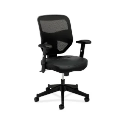 HON Office Chairs<Prominent Mesh High-Back Task Chair, Adjustable Arms, Black SofThread Leather Seat (BSXVL531SB11)