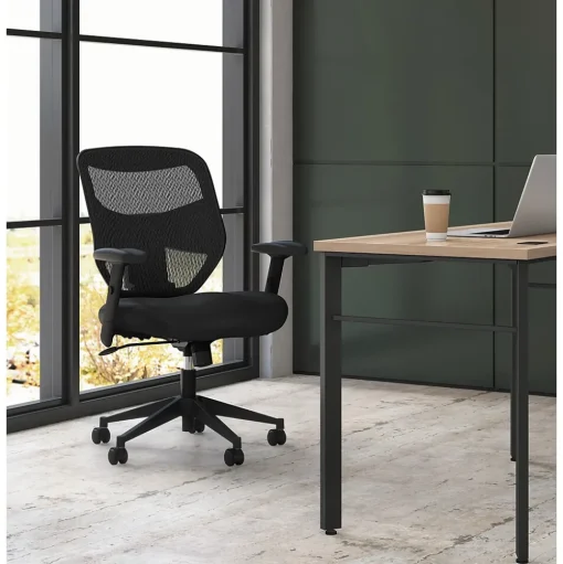 HON Office Chairs<Prominent Mesh High-Back Task Chair, Center-Tilt, Adjustable Arms, Black Sandwich (BSXVL531MM10)
