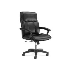 HON Office Chairs<SofThread Leather High-Back Executive Chair, Center-Tilt, Fixed Arms, Black (BSXVL151SB11)