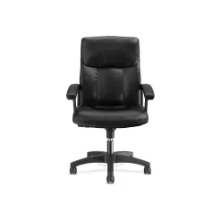 HON Office Chairs<SofThread Leather High-Back Executive Chair, Center-Tilt, Fixed Arms, Black (BSXVL151SB11)