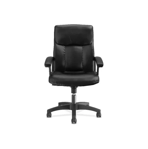 HON Office Chairs<SofThread Leather High-Back Executive Chair, Center-Tilt, Fixed Arms, Black (BSXVL151SB11)