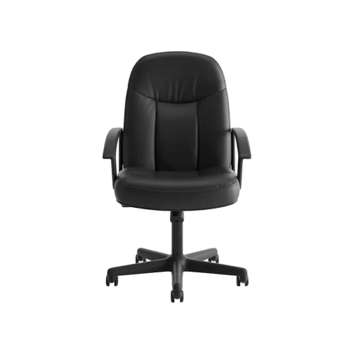 HON Office Chairs<SofThread Leather High-Back Executive Chair, Center-Tilt, Fixed Arms, Black (BSXVL601SB11)