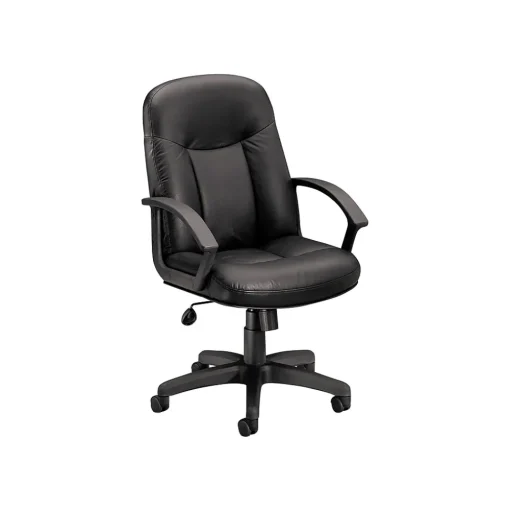 HON Office Chairs<SofThread Leather High-Back Executive Chair, Center-Tilt, Fixed Arms, Black (BSXVL601SB11)