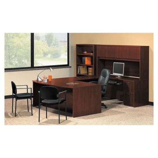 HON Office Chairs<SofThread Leather High-Back Executive Chair, Center-Tilt, Fixed Arms, Black (BSXVL601SB11)
