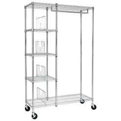 Honey-Can-Do Shelving<Rolling Closet with Garment Bar and Shelves, 18"W, Chrome (SHF-01567)