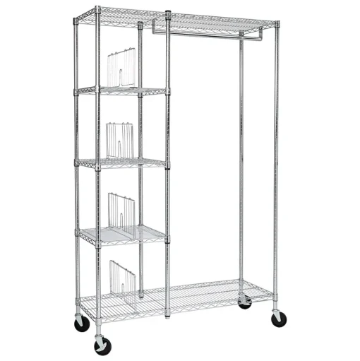 Honey-Can-Do Shelving<Rolling Closet with Garment Bar and Shelves, 18"W, Chrome (SHF-01567)