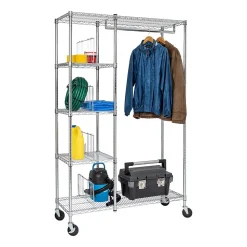 Honey-Can-Do Shelving<Rolling Closet with Garment Bar and Shelves, 18"W, Chrome (SHF-01567)
