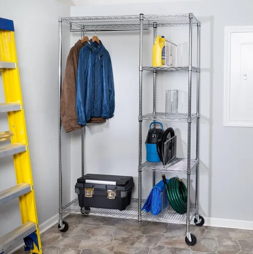 Honey-Can-Do Shelving<Rolling Closet with Garment Bar and Shelves, 18"W, Chrome (SHF-01567)