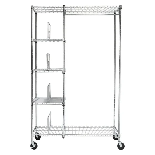 Honey-Can-Do Shelving<Rolling Closet with Garment Bar and Shelves, 18"W, Chrome (SHF-01567)