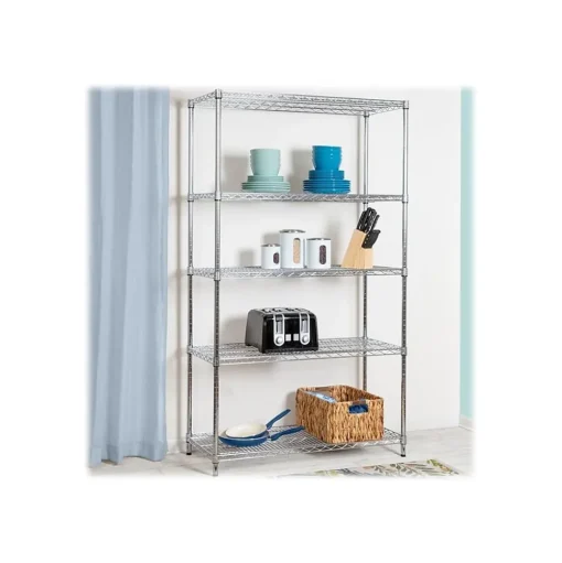 Honey-Can-Do Shelving<5-Shelf Metal Unit, 42"W, Chrome (SHF-01441)
