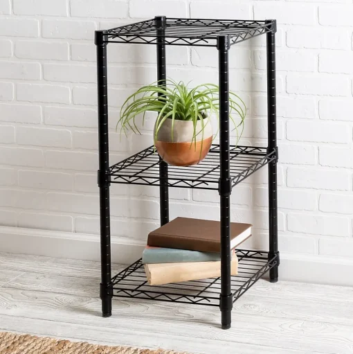 Honey-Can-Do Shelving<Small 3-Tier Adjustable Storage Shelving Unit, 15"W, Black (SHF-09209)