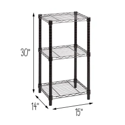 Honey-Can-Do Shelving<Small 3-Tier Adjustable Storage Shelving Unit, 15"W, Black (SHF-09209)