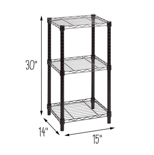 Honey-Can-Do Shelving<Small 3-Tier Adjustable Storage Shelving Unit, 15"W, Black (SHF-09209)