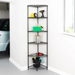 Honey-Can-Do Shelving<6-Tier Compact Triangle Corner Shelving Unit, Black (SHF-10005)