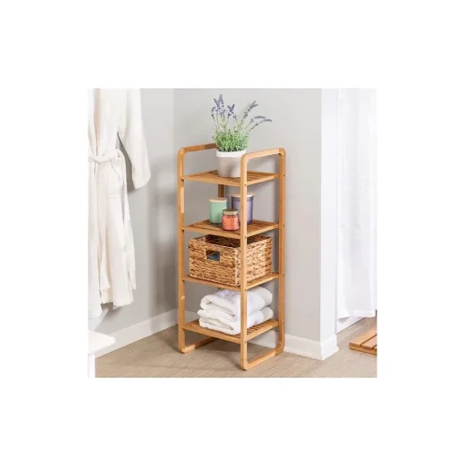 Honey-Can-Do Shelving<4-Tier Shelf, Natural Bamboo (SHF-09337)