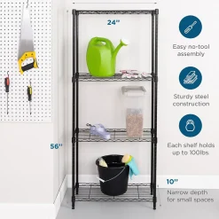 Honey-Can-Do Shelving<4-Tier Slim Profile Shelving Unit, 56" x 24" x 10", Black (SHF-10002)