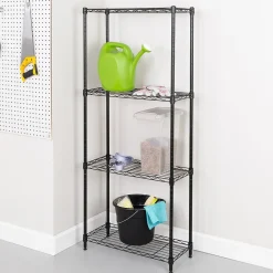 Honey-Can-Do Shelving<4-Tier Slim Profile Shelving Unit, 56" x 24" x 10", Black (SHF-10002)