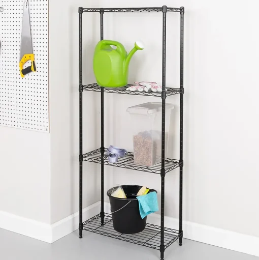 Honey-Can-Do Shelving<4-Tier Slim Profile Shelving Unit, 56" x 24" x 10", Black (SHF-10002)