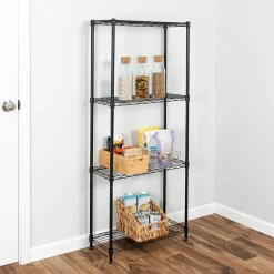 Honey-Can-Do Shelving<4-Tier Slim Profile Shelving Unit, 56" x 24" x 10", Black (SHF-10002)