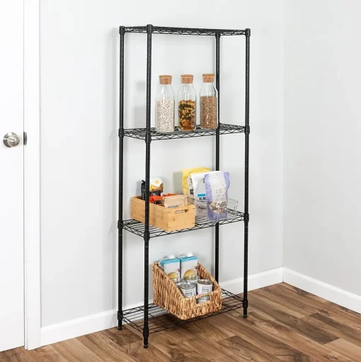 Honey-Can-Do Shelving<4-Tier Slim Profile Shelving Unit, 56" x 24" x 10", Black (SHF-10002)