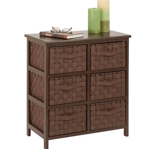 Honey-Can-Do Storage Cabinets<Woven Strap 6 Drawer Storage Chest with Wooden Frame, Java Brown (TBL-03758)
