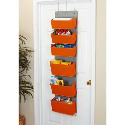 Household Essentials Shelving<6 Pocket Plastic/Poly Over the Door Hanging Organizer, 57" x 15" x 7", Orange (2168-1)