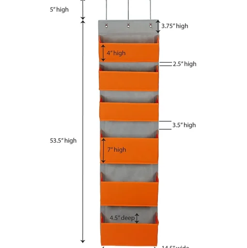 Household Essentials Shelving<6 Pocket Plastic/Poly Over the Door Hanging Organizer, 57" x 15" x 7", Orange (2168-1)