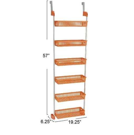 Household Essentials Shelving<OTD 6-Shelf Hanging Storage Rack, 57" x 19.25" x 6.25", Orange (2152-1)