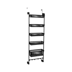 Household Essentials Shelving<5-Shelf Plastic Over-the-Door Storage Rack, 20", Black (2196-1)