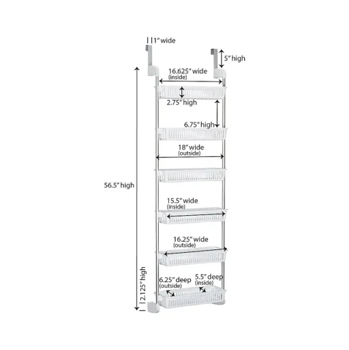 Household Essentials Shelving<6-Shelf Plastic Over-the-Door Storage Rack, 18", (2154-1)