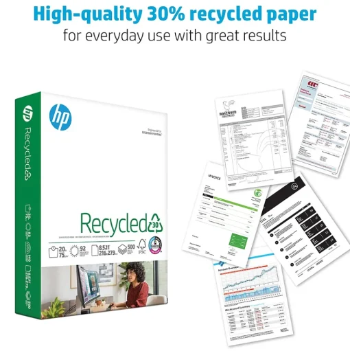 HP Multipurpose Paper<30% Recycled 8.5" x 11" Multipurpose Paper, 20 lbs., 92 Brightness, 5000 Sheets/Carton (E1120)