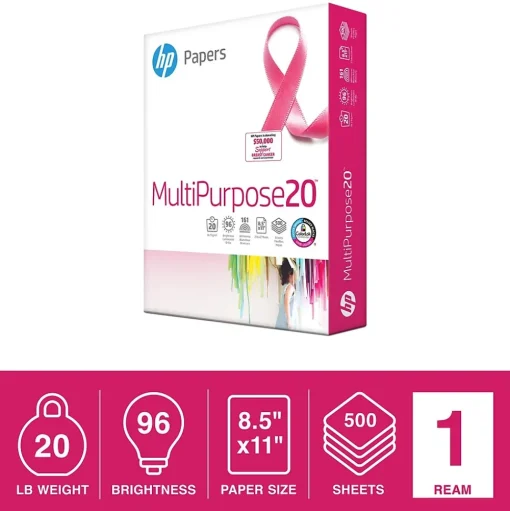 HP Multipurpose Paper<8.5" x 11" Multipurpose Paper, 20 lbs., 96 Brightness, White, 500/Ream (206230)