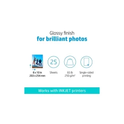 HP Photo Paper<Advanced Photo Paper, Glossy, 8" x 10", 25 Sheets/Pack (6J777A)
